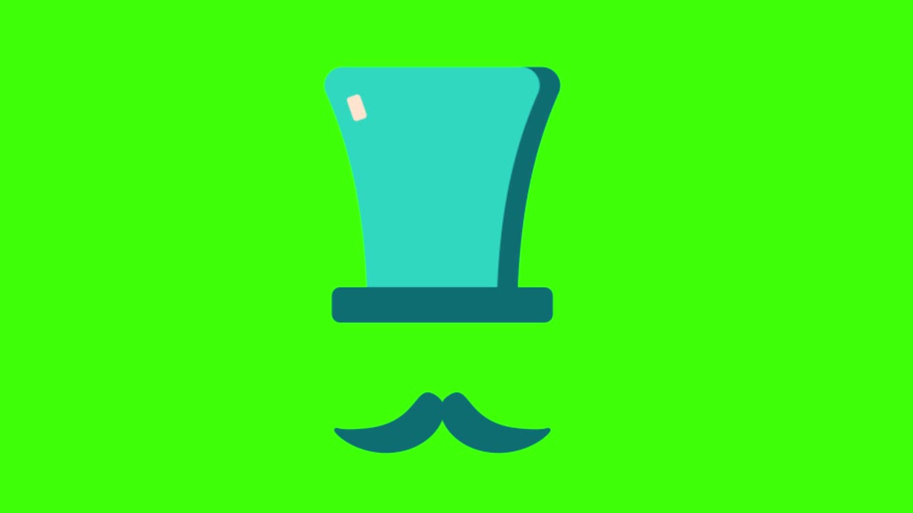 icono de un sombrero masculino y bigote apareciendo en la pantalla verde