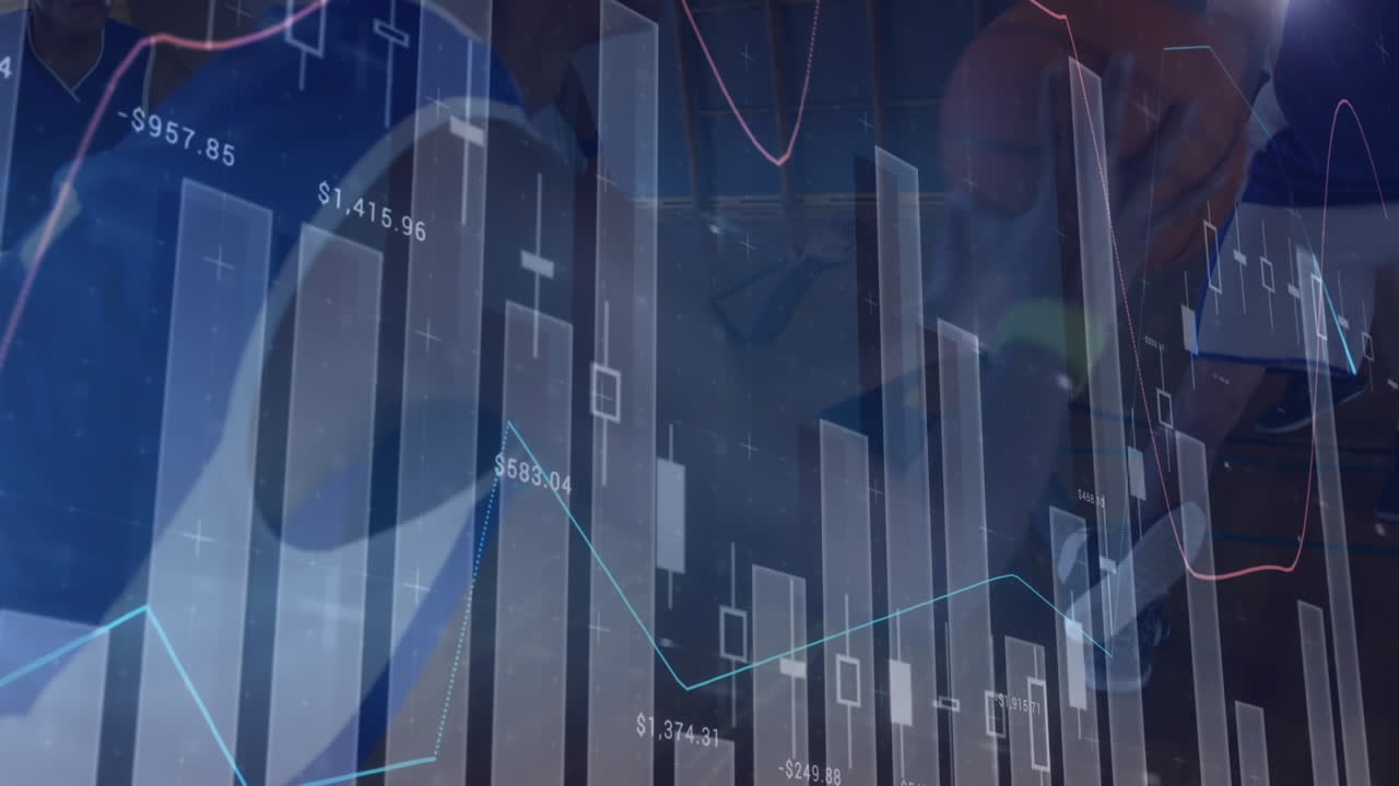 Animation von Finanzdatenverarbeitung über Basketballspielern