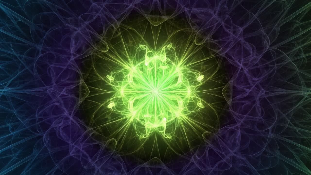 Captivating Fractal Patterns in Vibrant Green and Blue Hues: A Mesmerizing Visual Journey Through Abstract Geometry and Light