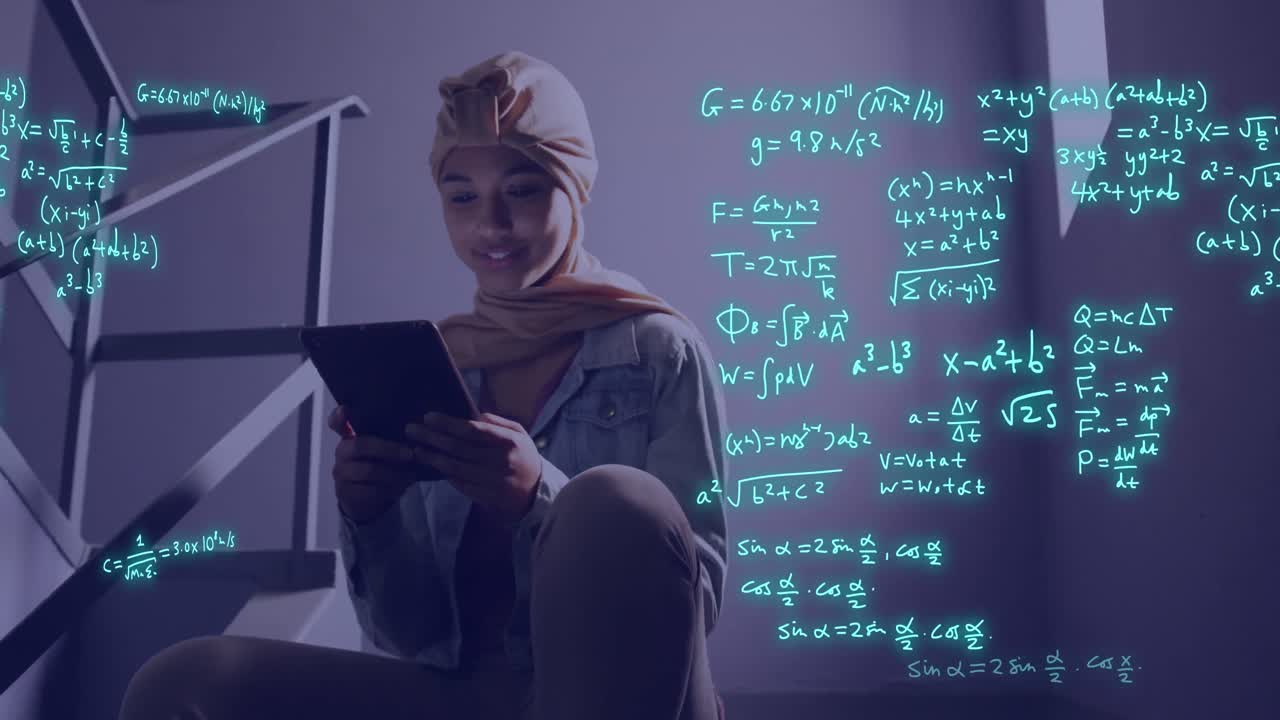 Animation of scientific data processing over biracial female student
