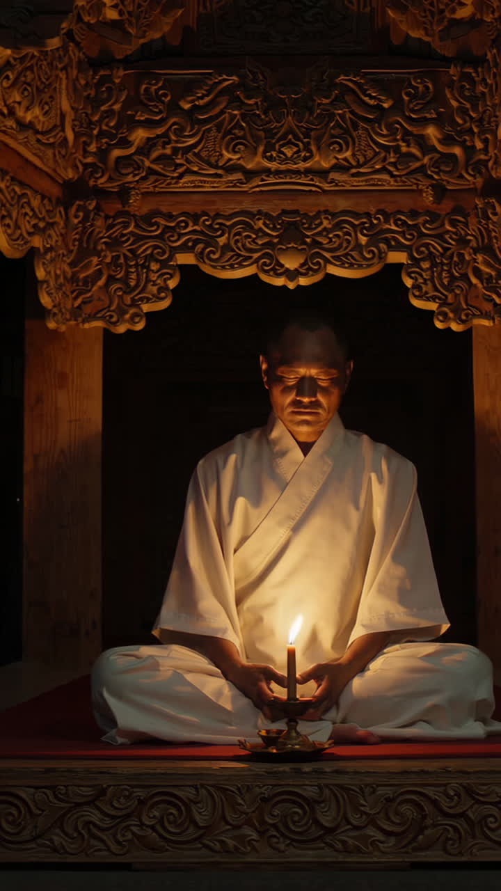 Monk in Meditation with Candle