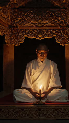 monk in meditation with candle