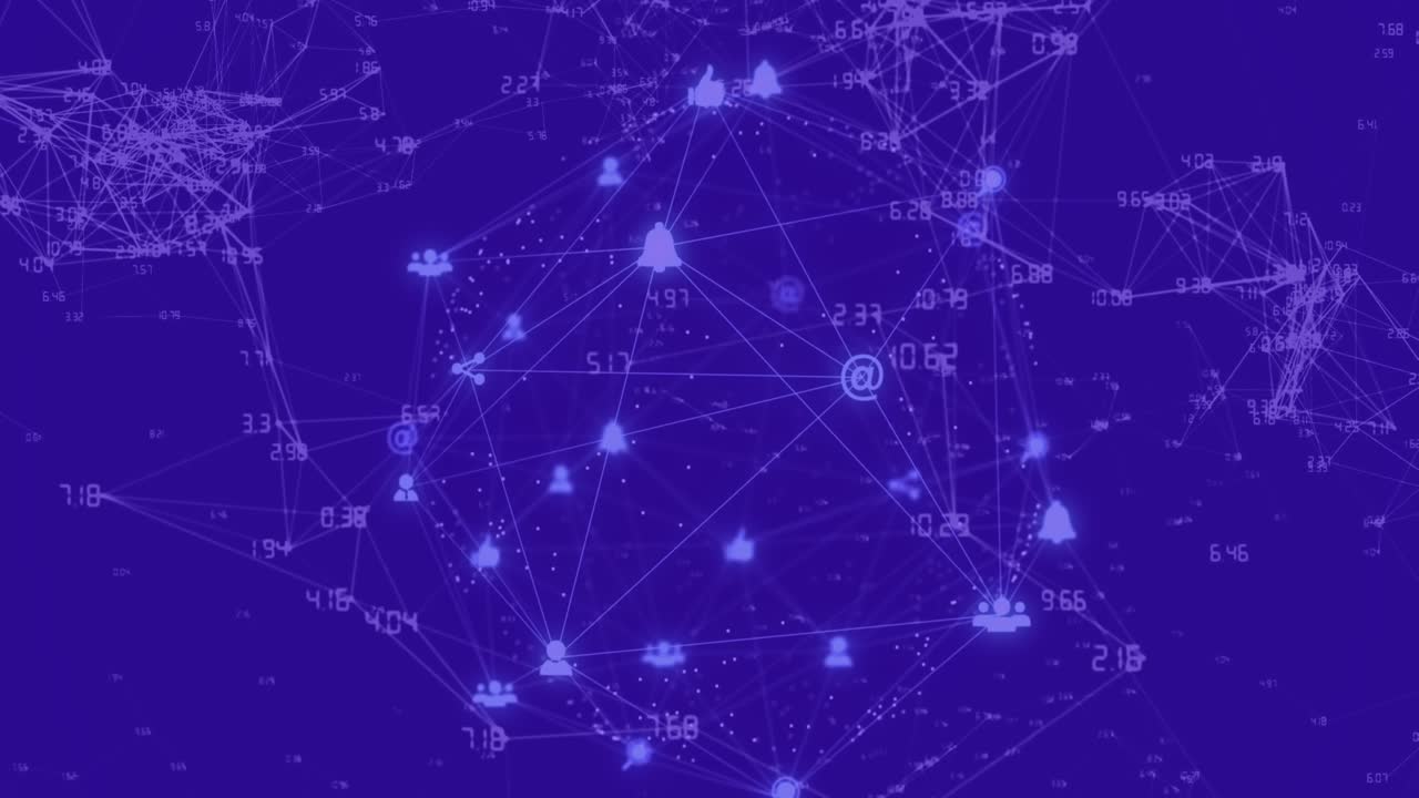 Animation of network of connections with icons over sky background