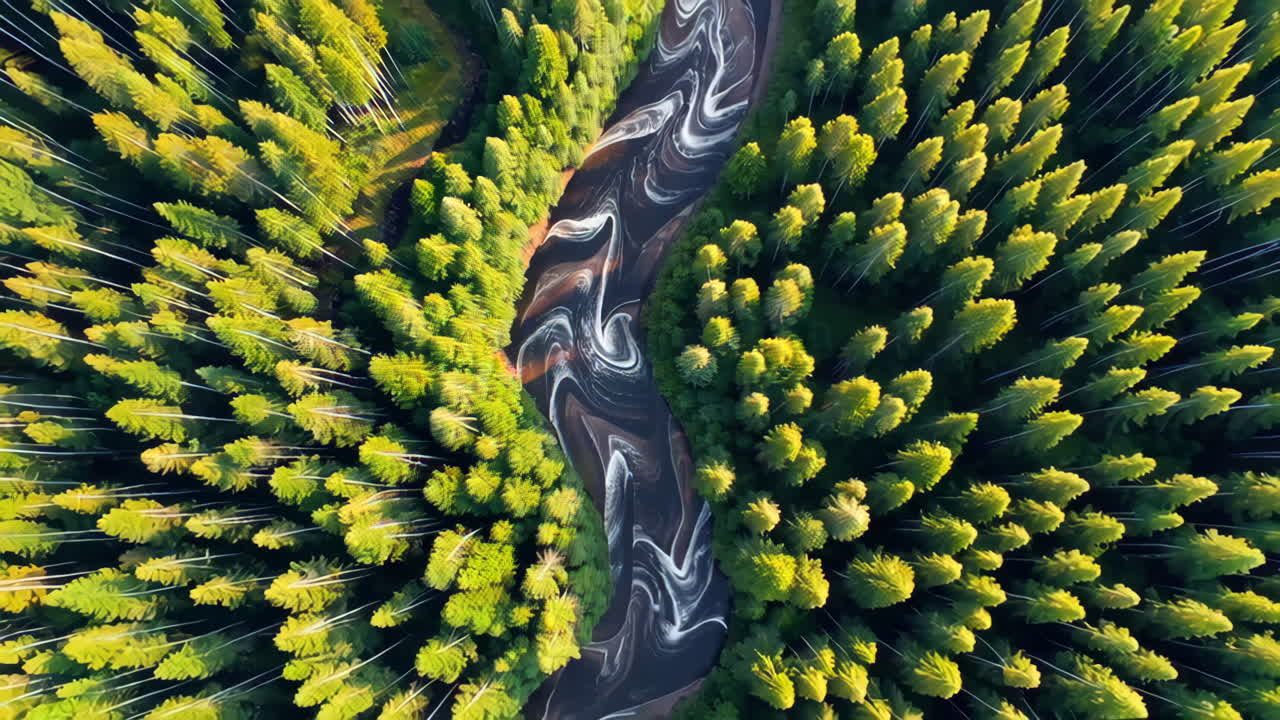 River Winding Through a Dense Forest