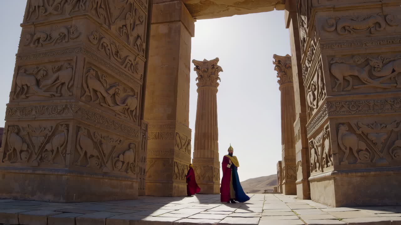 Ancient Persian Ruins with Historical Figure