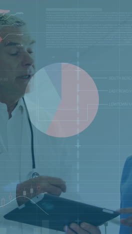 animación de gráficos y datos sobre diversas mujeres y hombres médicos durante la consulta