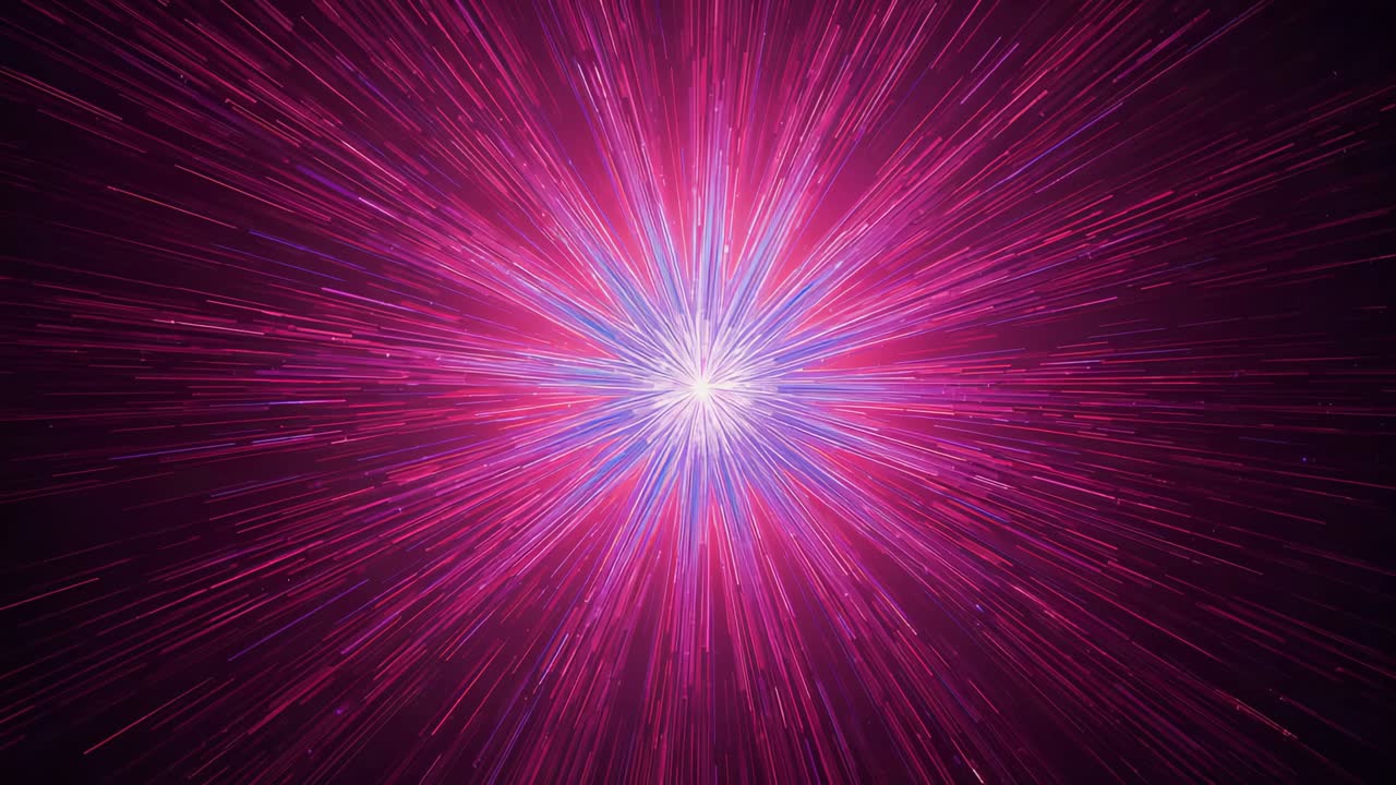 Emerging central burst brightening radiating outward on magenta field with blue streaks and trails