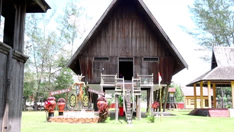 longhouse of the dayak headhunter tribe in borneo.