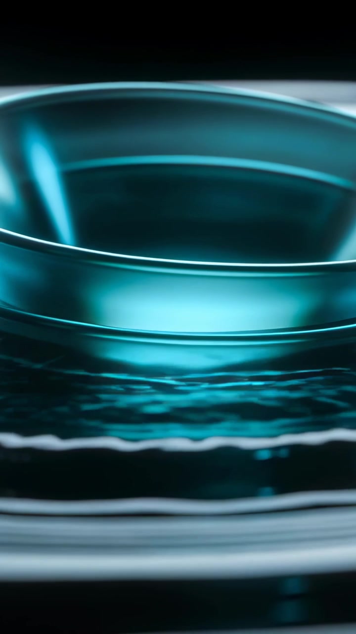 Video verticale: Telecamera panoramica che mostra le increspature e il bagliore di una ciotola color verde acqua per rivelare maggiori dettagli in studio.