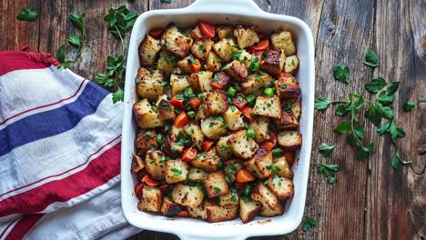 homemade bread cubes with vegetables