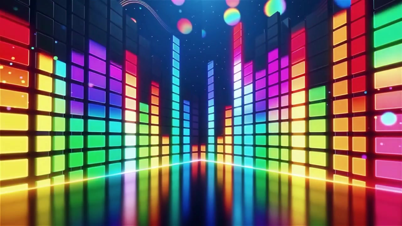 Futuristisk regnbuefarvet neon musik equalizer visualisering baggrund.