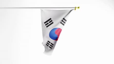 disparo loopable de ondear la bandera de corea del sur sobre fondo blanco.