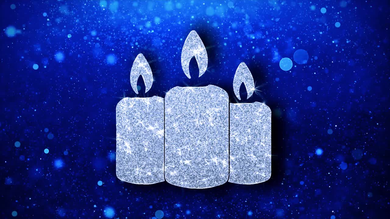 Three Sparkling Candles on Blue Background
