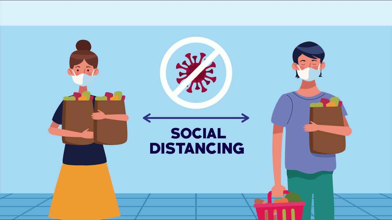 슈퍼마켓 고객들과의 사회적 거리 두기 캠페인