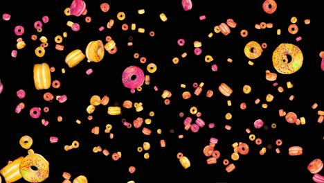 donuts flying lots of flying sugar donuts heap tasty sweet doughnut falling bakery and junk food