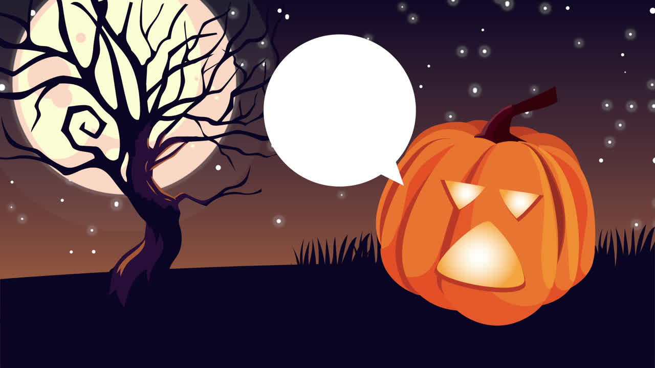 calabaza de halloween con burbuja de habla en la escena nocturna
