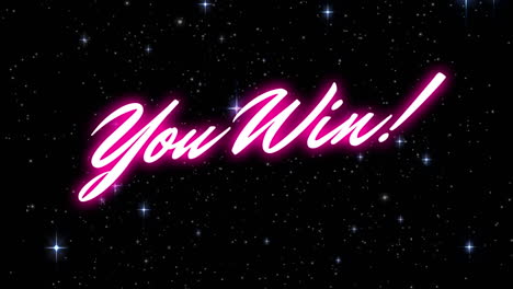 animation of you win text over stars on black background