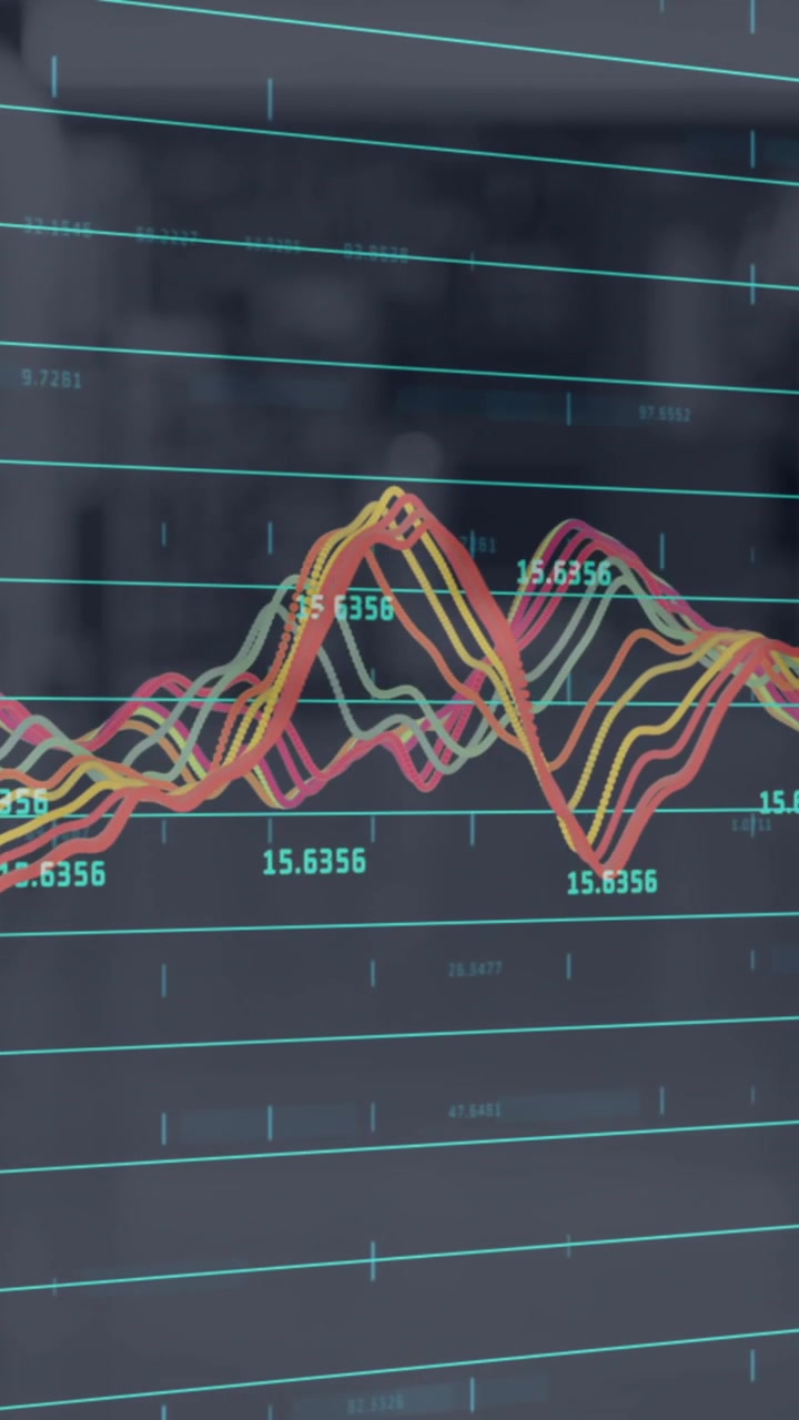 Animation of financial data processing over shop interiors