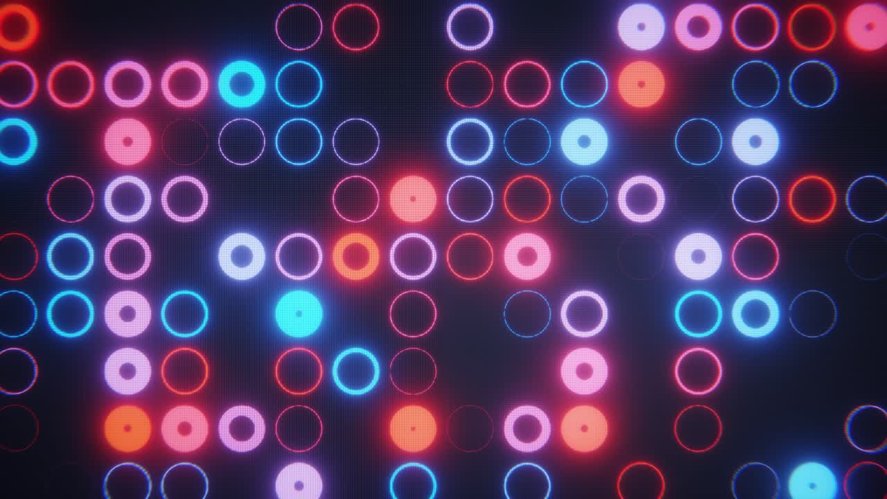 Abstract Digital Grid of Flashing Neon Circles