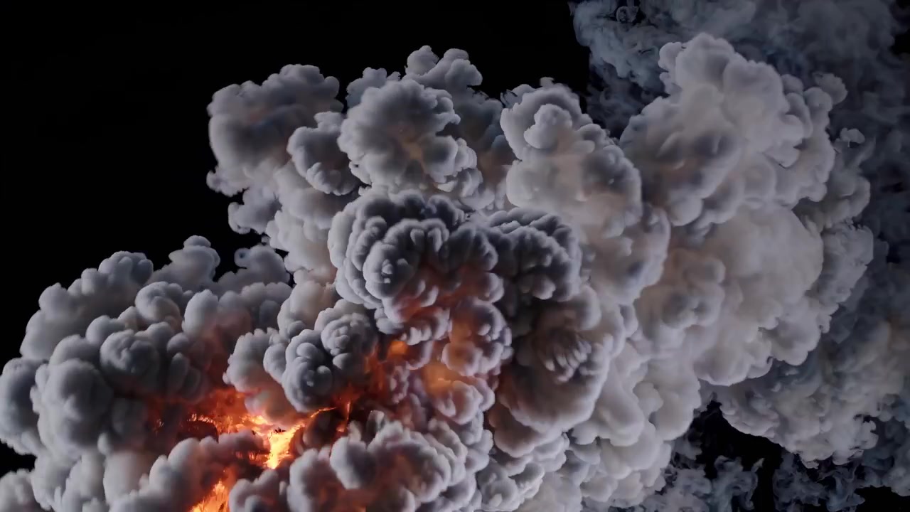 Large Explosion with Billowing Smoke on Black Background