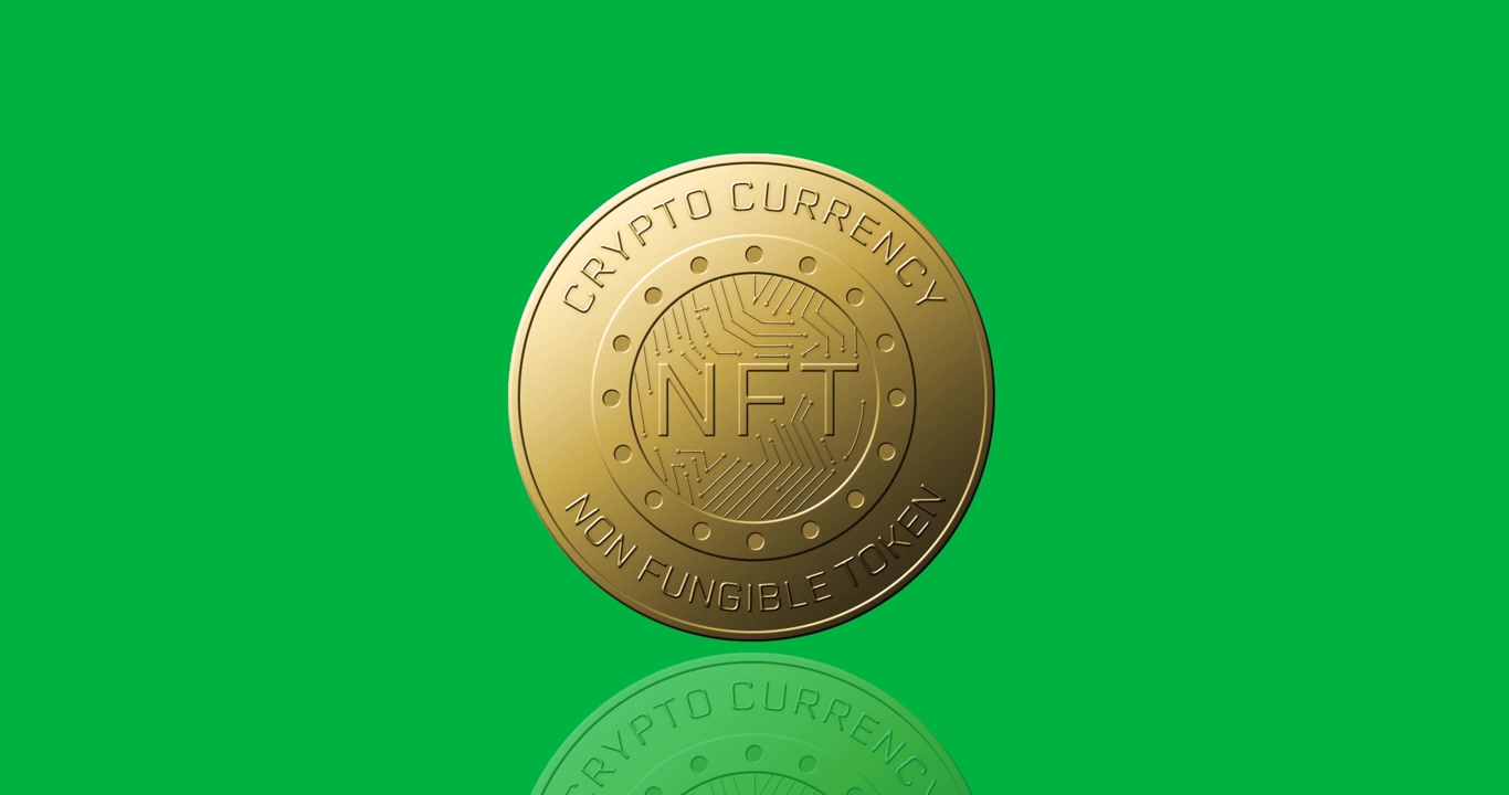 Animação de moeda NFT dourada girando sobre fundo transparente