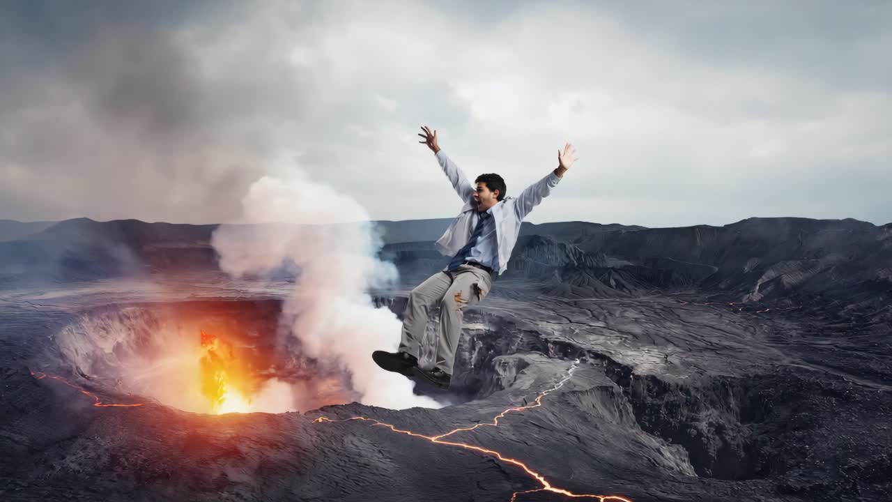 Man Falling into Volcano