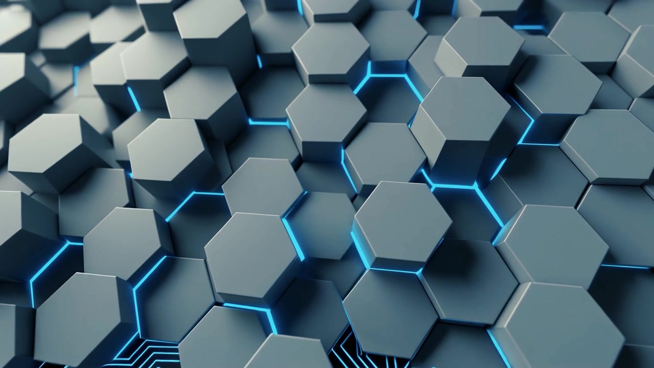 Fundo Hexagonal 3D Dinâmico com Fluxo de Dados Azul Brilhante