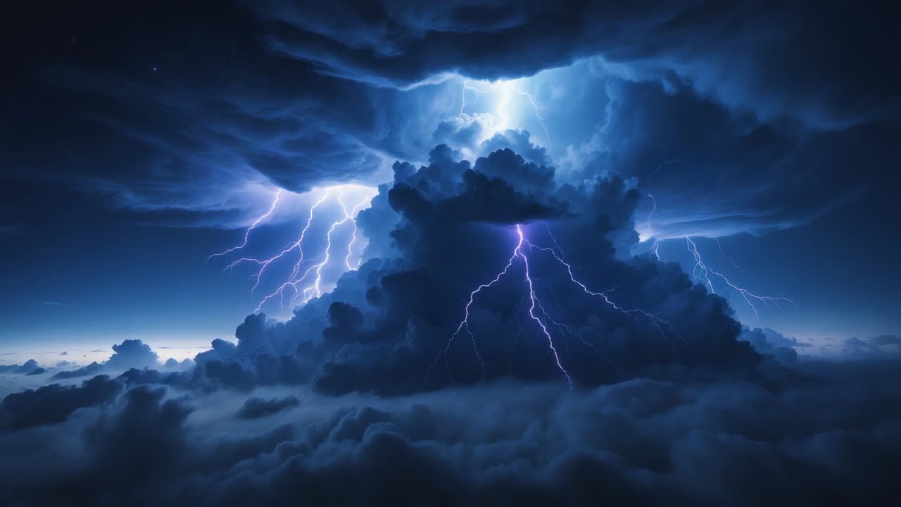 Dramatic Lightning Storm Over Dark Clouds