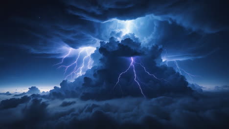dramatic lightning storm over dark clouds