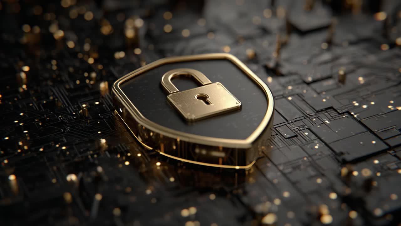 A Gleaming Digital Lock Icon Set Against a Dark, Tech-Inspired Background, Emphasizing Security and Protection in the Digital Landscape