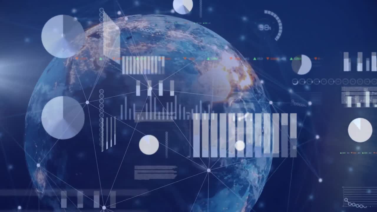 Animation of statistics and data processing over globe