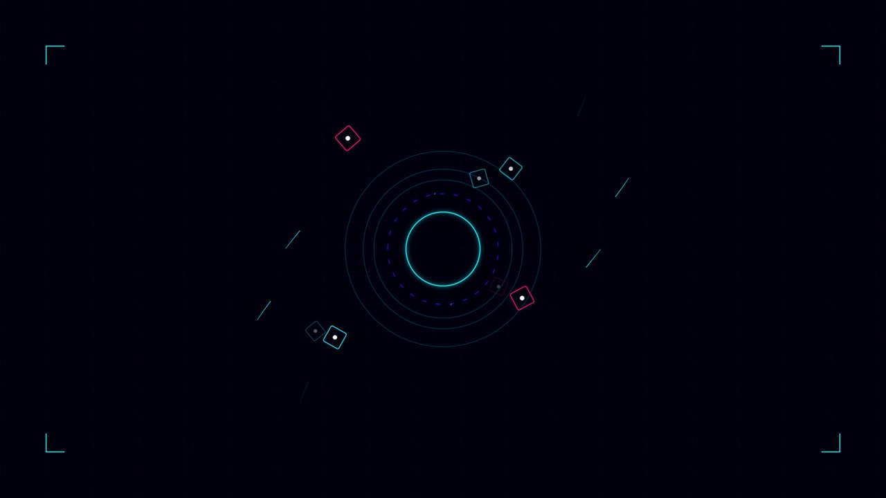 Abstract Digital Interface with Rotating Geometric Shapes and Concentric Circles