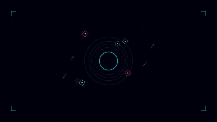 Abstract Digital Interface with Rotating Geometric Shapes and Concentric Circles