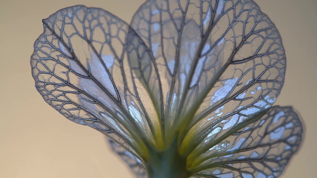 Primo piano macro di petali di fiori traslucidi con venature visibili