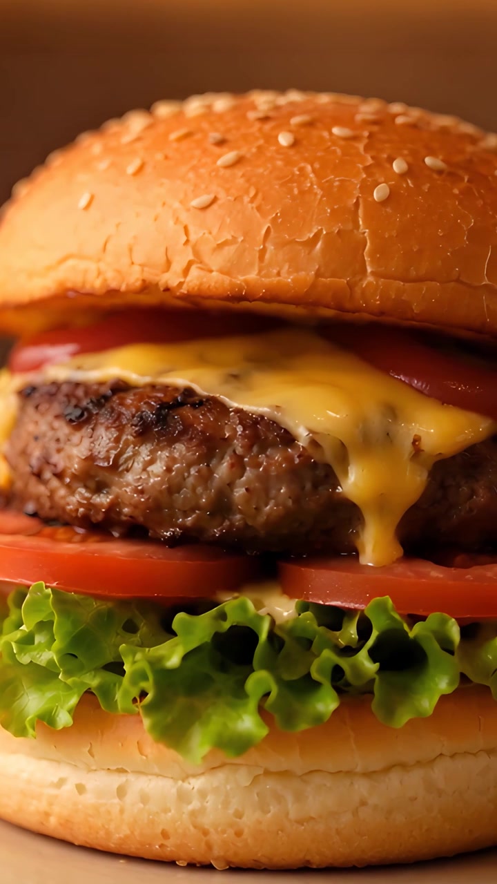 Saftig burger nærbillede bokeh-baggrund 4K