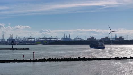 NCL-Svelgen-Navigating-the-Ship-Canal-at-Hoek-van-Holland-in-the-Netherlands---Aerial-Drone-Shot