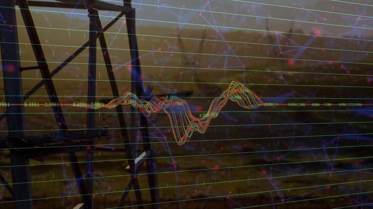 Animation of data processing and plexus networks against network tower