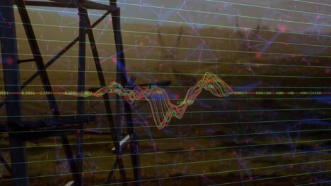 animación de procesamiento de datos y redes de plexus contra la torre de red.