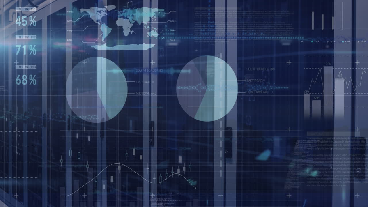 Animation of statistical data processing against computer server room