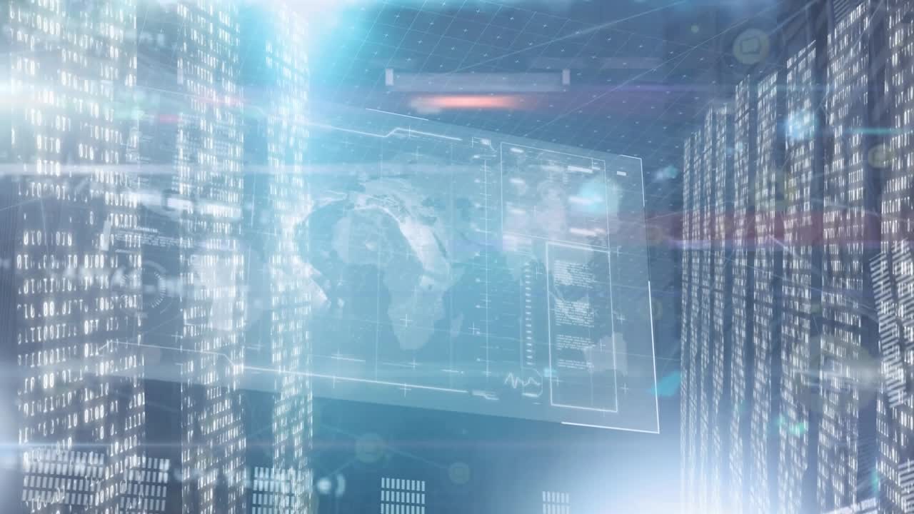 Animation of network interface moving and showing globe against green screen