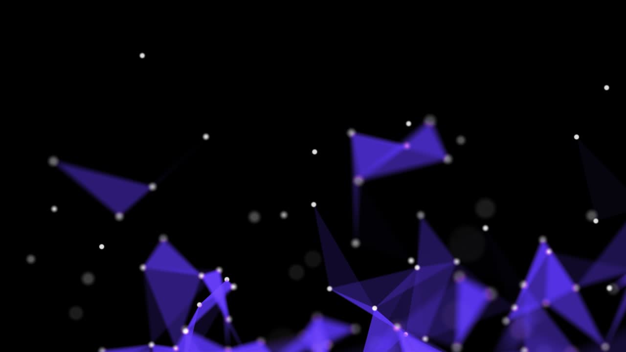 3d animation of abstract purple plexus shapes on black background. Continuously moving dots and triangles. 60FPS