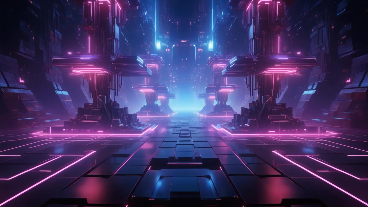 Futuristic Sci-Fi Corridor with Glowing Neon Lights and Advanced Technology