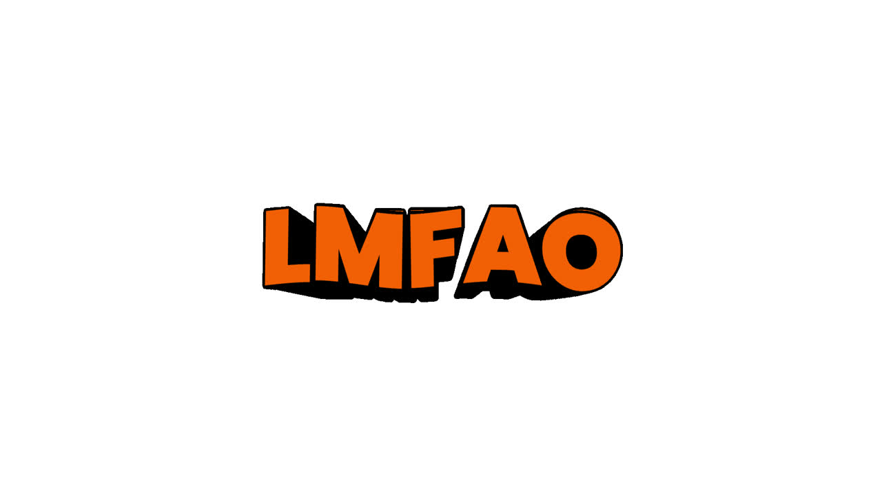 LMFAO Animated Text with Sparkles on White Background