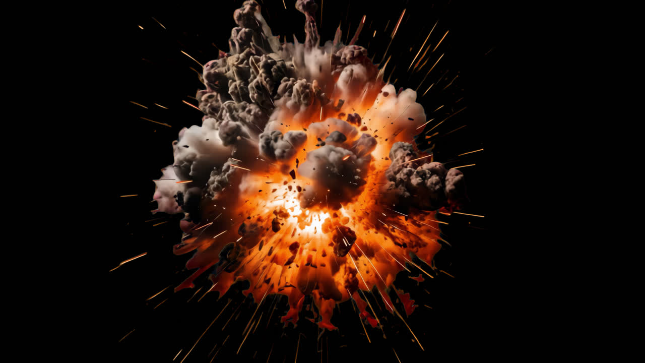 Dynamic fiery explosion art animated overlay, transparent 4K video, alpha channel, ProRes 4444