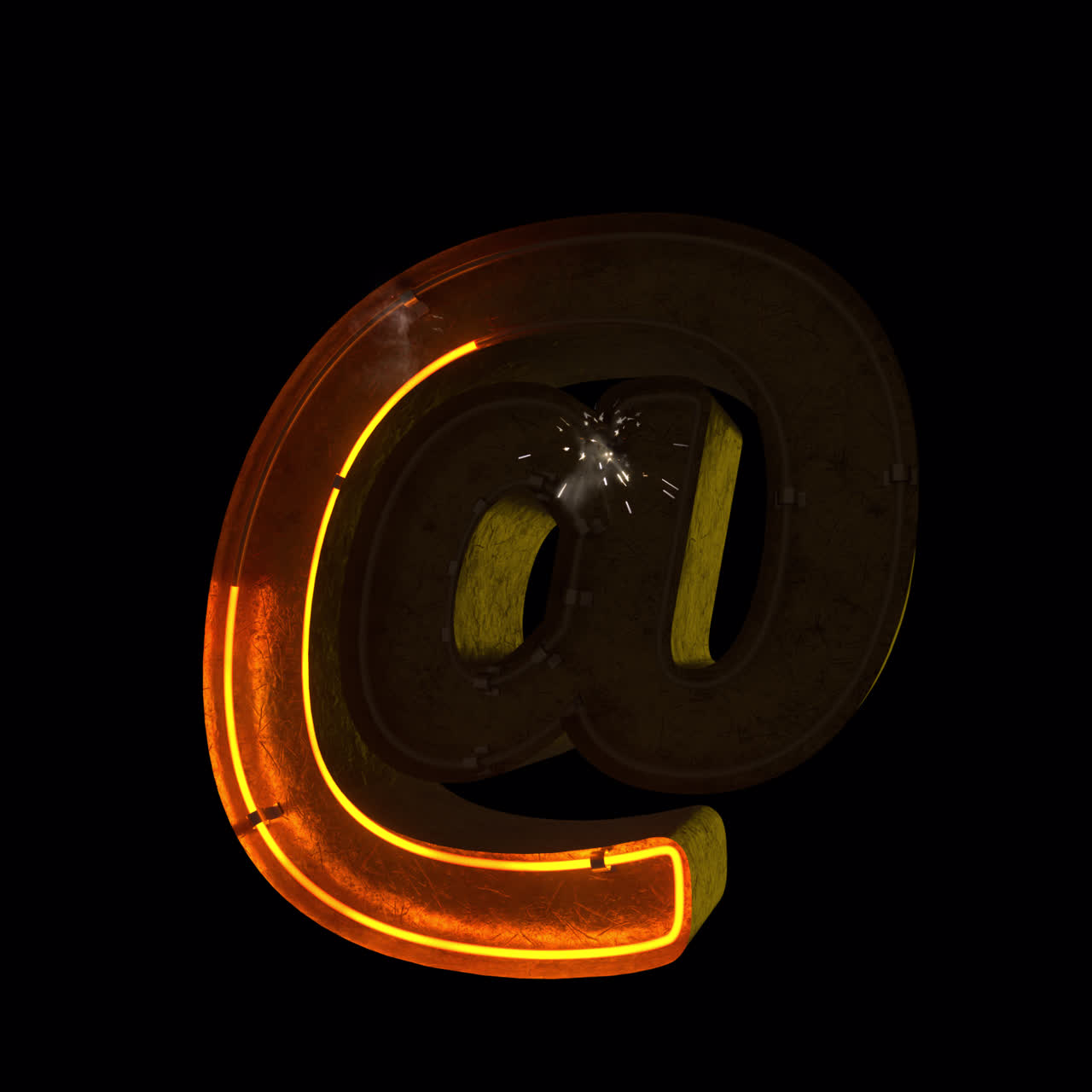 Glowing Neon At Symbol with Sparks on Black Background