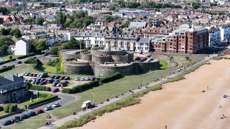 assending drone,aerial deal castle and town kent uk