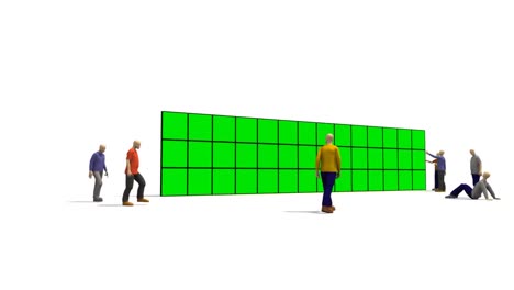 3d men in front of a green screens