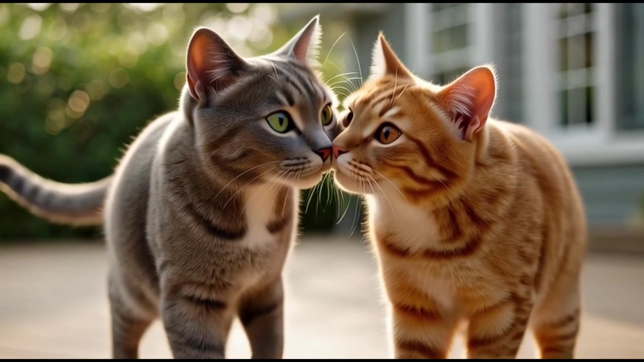 Due gatti che si salutano su un ponte di legno.