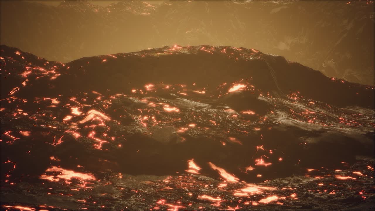 campos de lava y colinas en un volcán activo