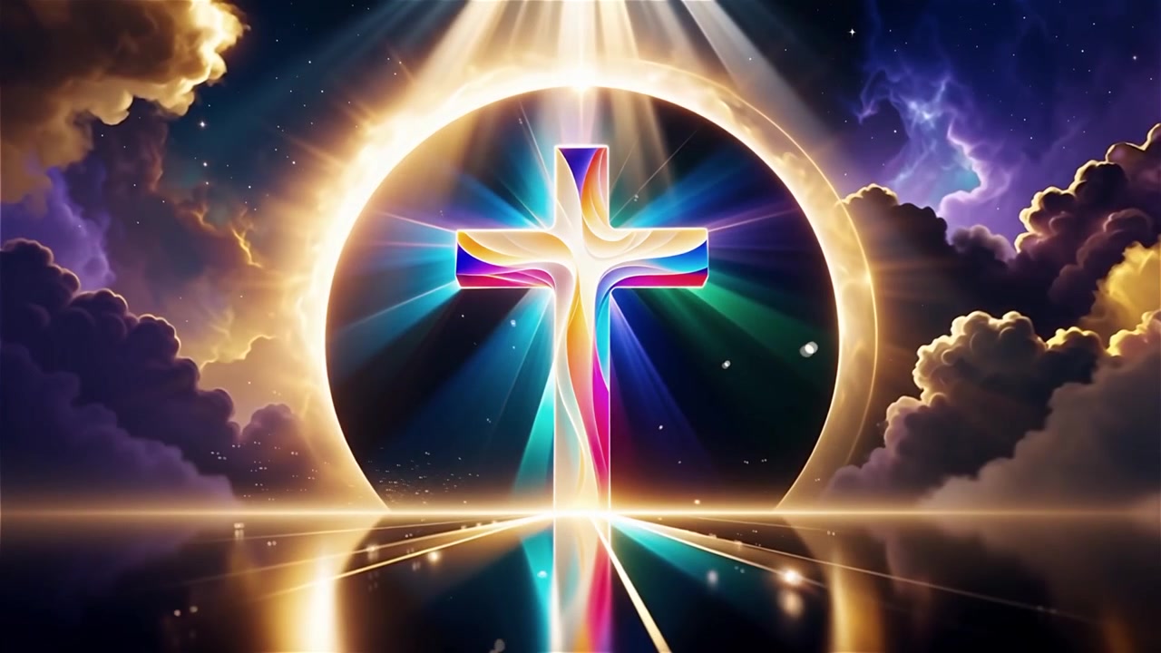 Croce Cristiana Luce Celestiale Sfondo per il Culto.